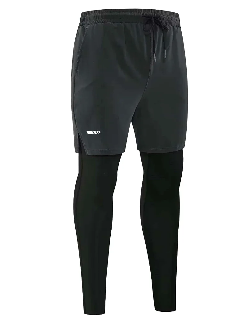 Men's Running Pants Compression Sport Tights 2 In 1 Quick Dry Fitness Gym Leggings Male Sportswear Workout Training Trousers