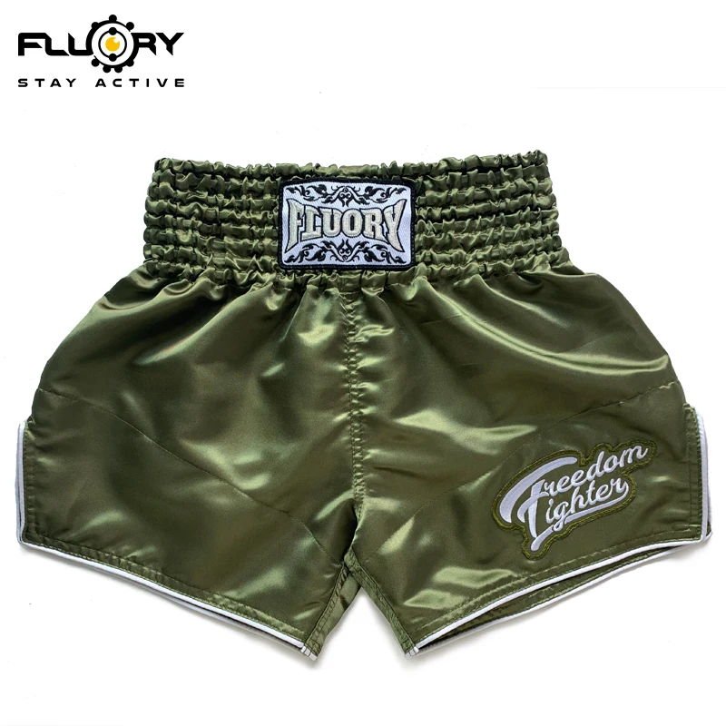 FLUORY Muay Thai Shorts Solid Color Embroidered Soft and Comfortable Training Shorts Men's Fighting Women's MMA Boxing Shorts