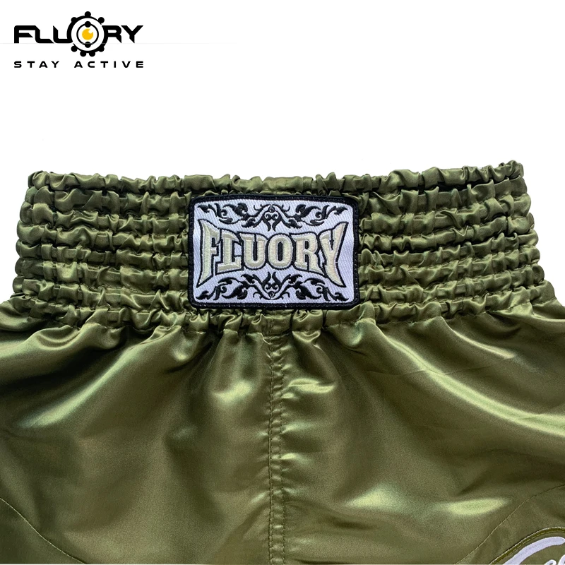 FLUORY Muay Thai Shorts Solid Color Embroidered Soft and Comfortable Training Shorts Men's Fighting Women's MMA Boxing Shorts