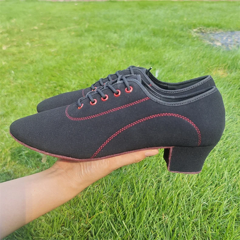Men Latin Dance Shoes Adult Suede Soles Teacher Shoes Soft Base Male Oxford Heel Canvas Breathable Dance Sneakers 