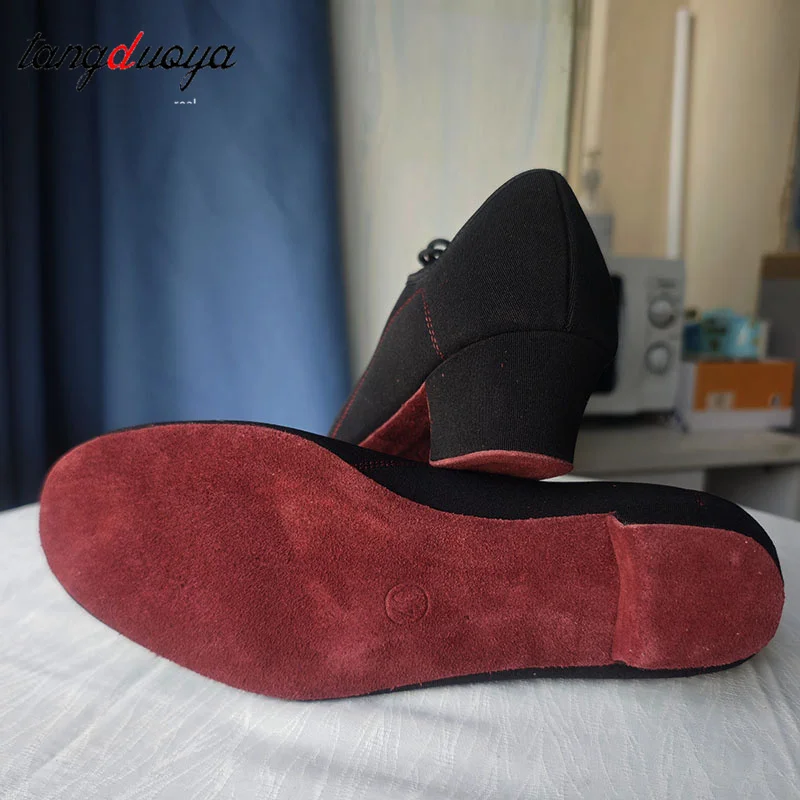 Men Latin Dance Shoes Adult Suede Soles Teacher Shoes Soft Base Male Oxford Heel Canvas Breathable Dance Sneakers 