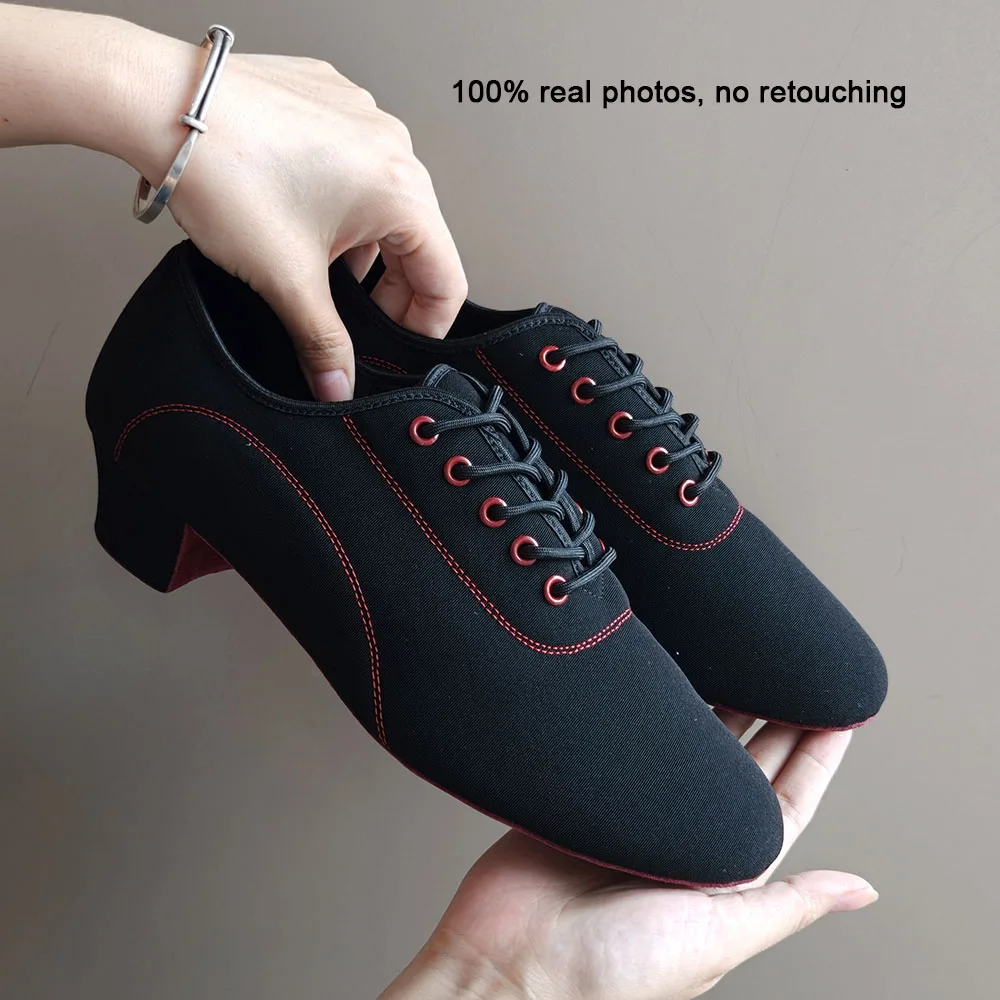 Men Latin Dance Shoes Adult Suede Soles Teacher Shoes Soft Base Male Oxford Heel Canvas Breathable Dance Sneakers 