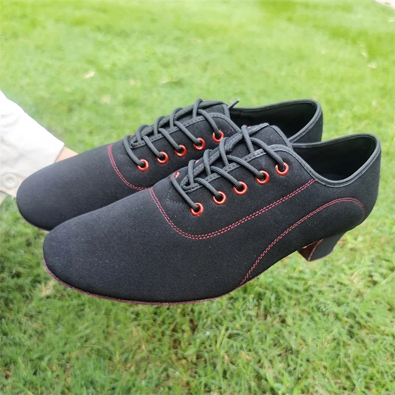 Men Latin Dance Shoes Adult Suede Soles Teacher Shoes Soft Base Male Oxford Heel Canvas Breathable Dance Sneakers 