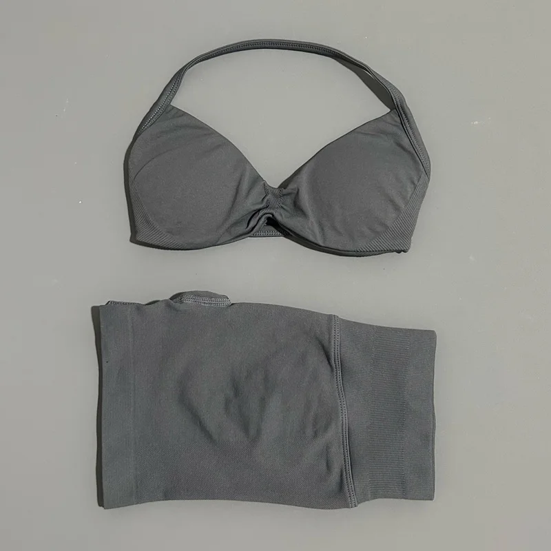 2 Piece Sports Gym Set Strappy Bra Yoga Underwear Short Sport Leggings Bicycle Running Sportswear Woman Seamless Yoga Set