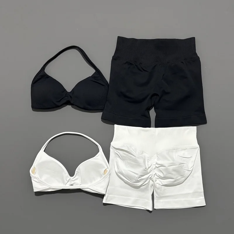 2 Piece Sports Gym Set Strappy Bra Yoga Underwear Short Sport Leggings Bicycle Running Sportswear Woman Seamless Yoga Set