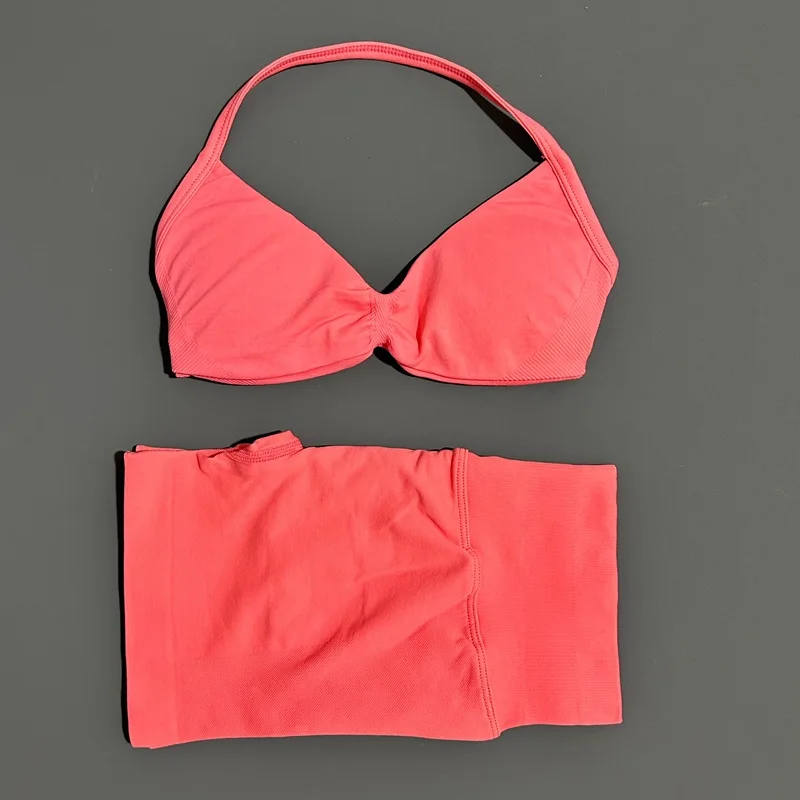 2 Piece Sports Gym Set Strappy Bra Yoga Underwear Short Sport Leggings Bicycle Running Sportswear Woman Seamless Yoga Set