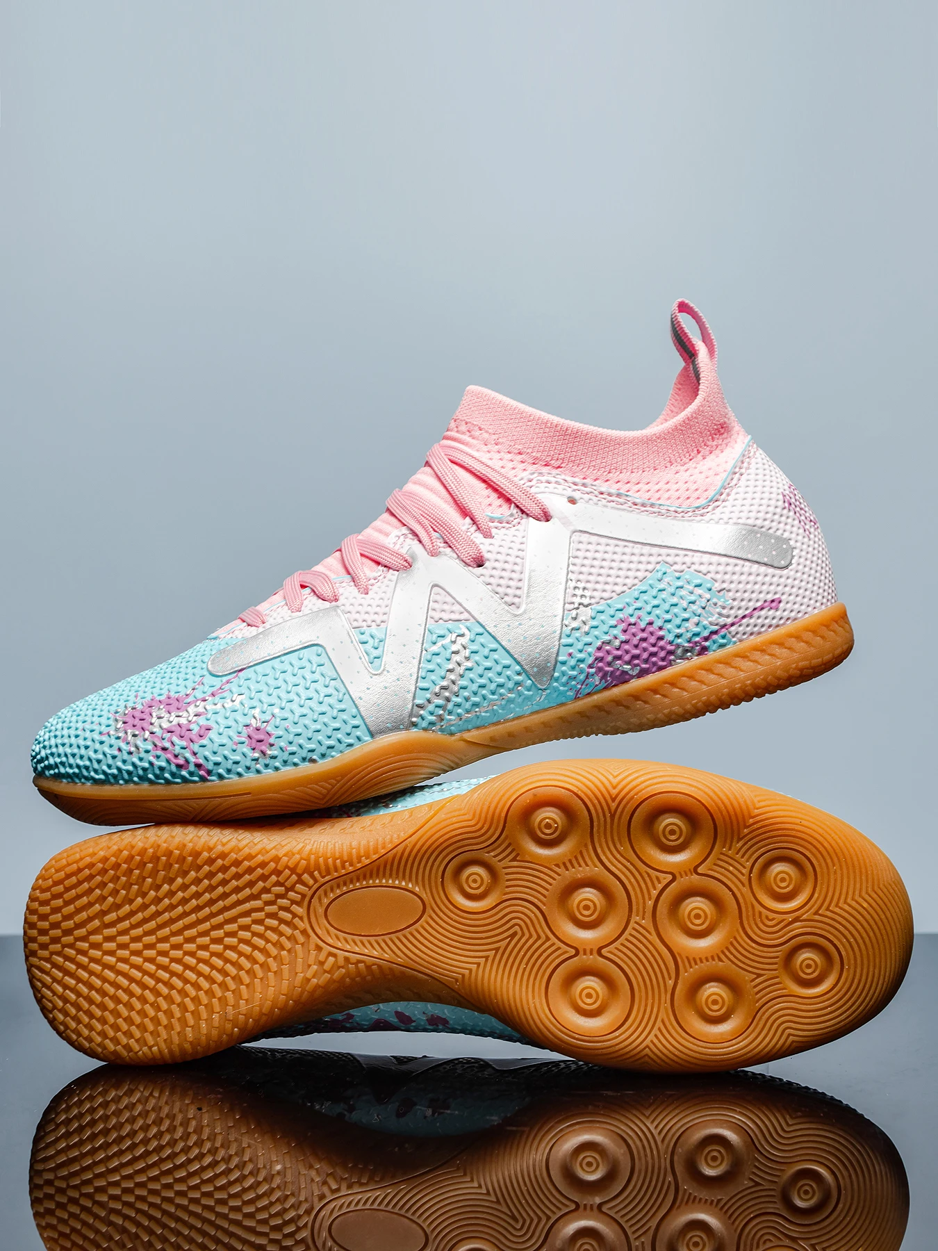 Premium Cushioned IC Indoor Football Cleats, Shock‑Absorbing Rubber Flat Sole, Comfort Fit for Adult 5‑A‑Side Indoor Training