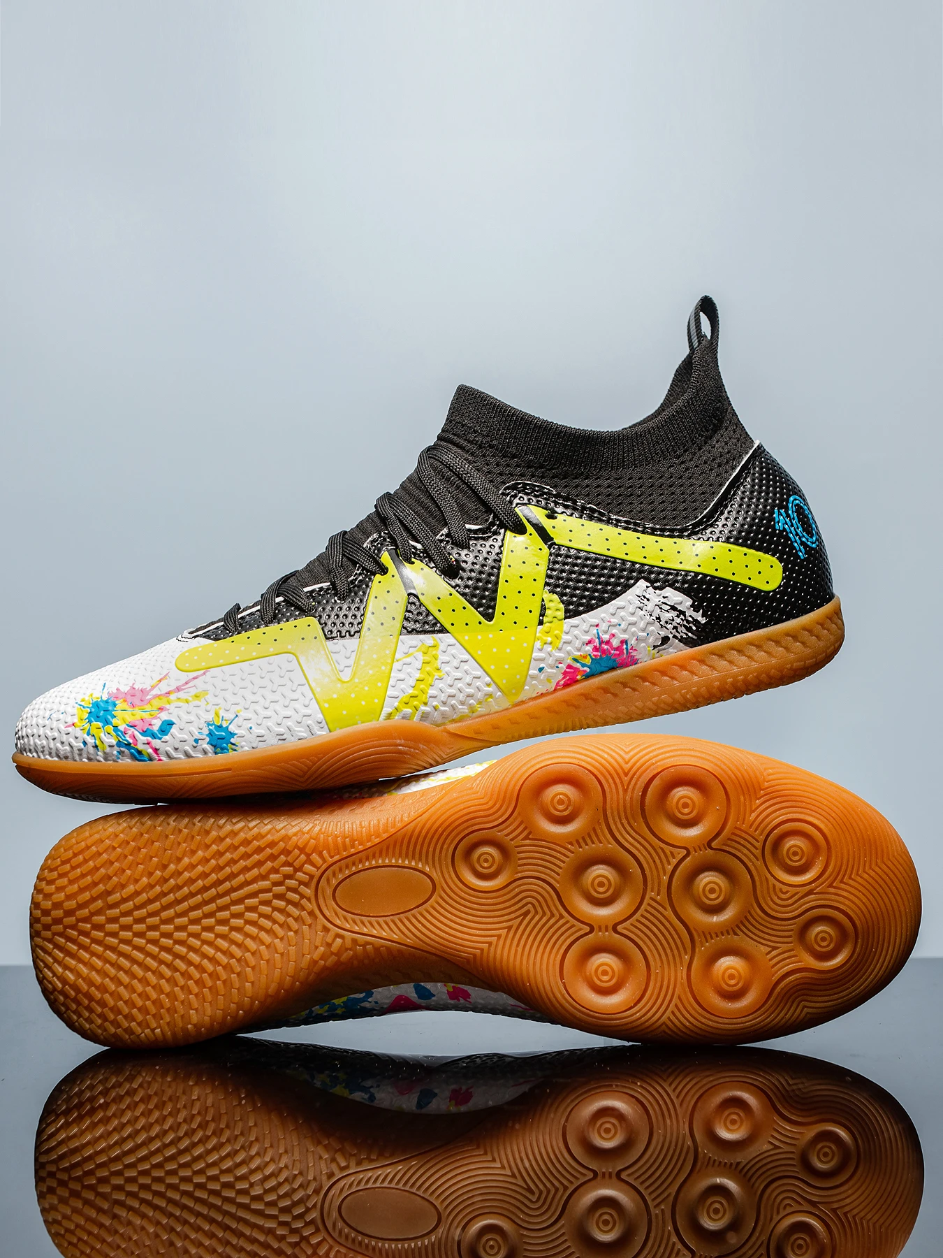 Premium Cushioned IC Indoor Football Cleats, Shock‑Absorbing Rubber Flat Sole, Comfort Fit for Adult 5‑A‑Side Indoor Training