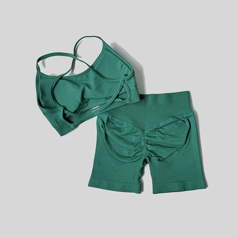 Peach Hip Lifting Suit Back Cross Sports Bra Shockproof Bra Quick Drying Shorts Set Gym Fitness Running Yoga Suit