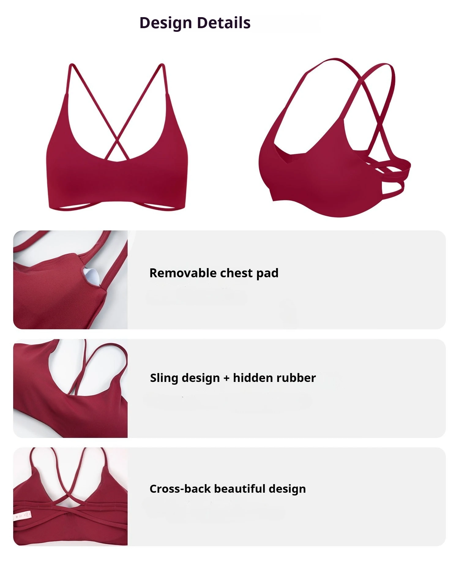 Sports Bra High Support Women Gym Underwear Push-up Back Cross Yoga Crop Top Running Workout Fitness Pilates Solid Color