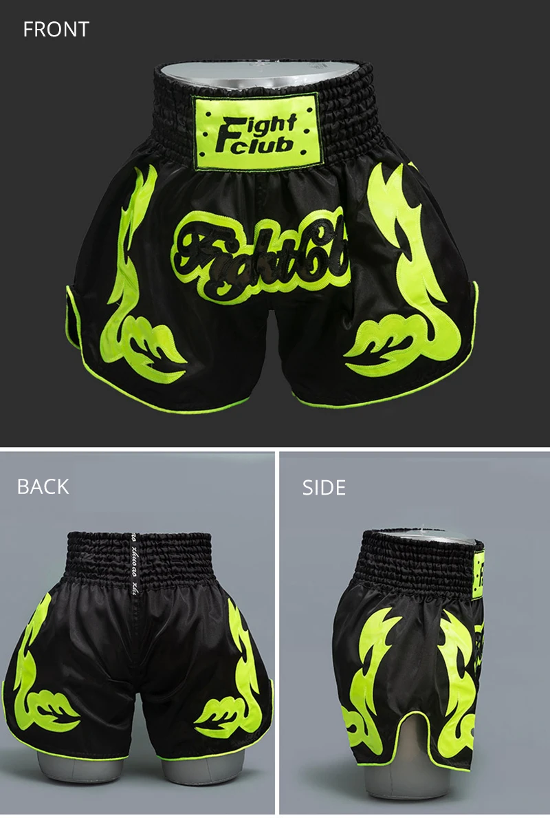 Muay Thai Shorts Thailand Embroidery Boxing Shorts Men Women Kids Satin MMA Clothes Gym Grappling Cage Fight Kickboxing Pants
