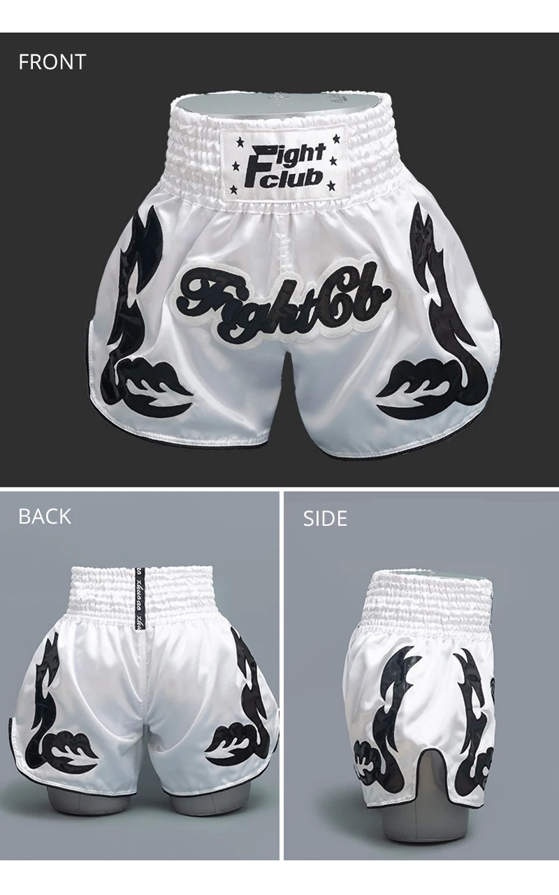Muay Thai Shorts Thailand Embroidery Boxing Shorts Men Women Kids Satin MMA Clothes Gym Grappling Cage Fight Kickboxing Pants