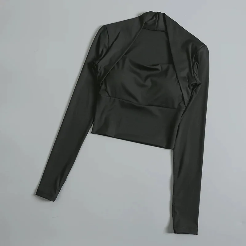 Fitness Chest Cushion Sports Top Women Long Sleeve Shirts Pra Speed Up Short Elegant Dance Yoga Clothes Small Waistband Gym