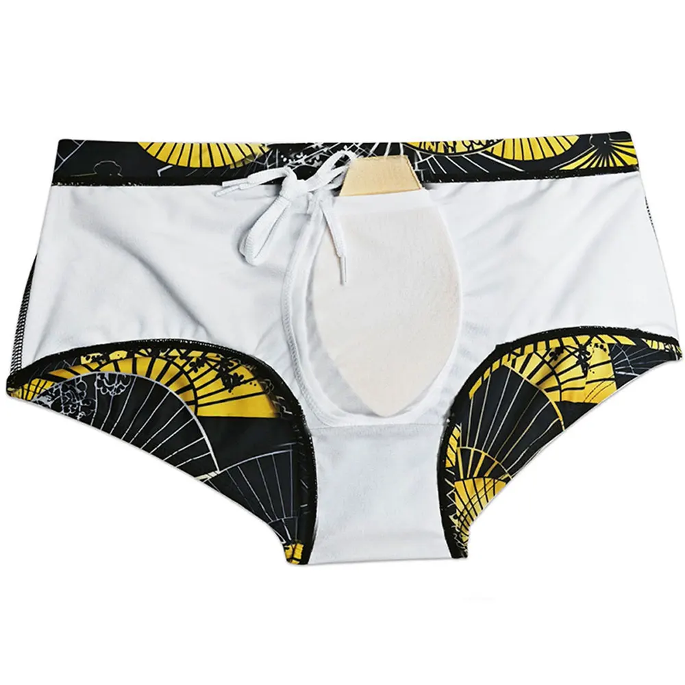 UXH Brand Men's Swimwear short With Push-Up Black Trunks Boxer Hi-Q Sexy Men Breathable Swim Suit Speed Matching Beach Shorts