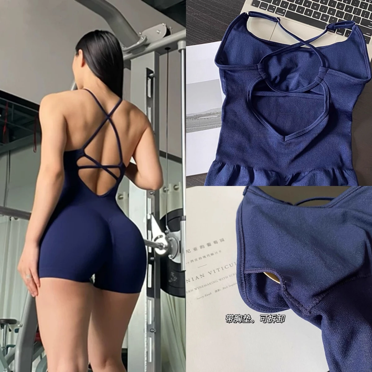 WAREBALL Yoga Set JumpSuits Sportswear Women Fitness Rompers Sexy One Piece Strap Tummy Control Padded Sports Bra Workout