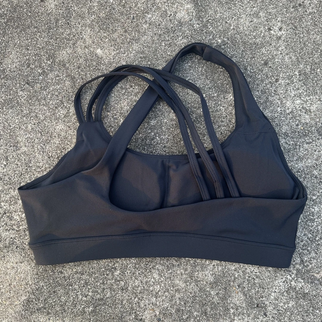 Solid Color Women Fitness Sport Bra Top High Strength Cross Shoulder Strap Gym Underwear Shockproof Tight Workout With Chest Pad