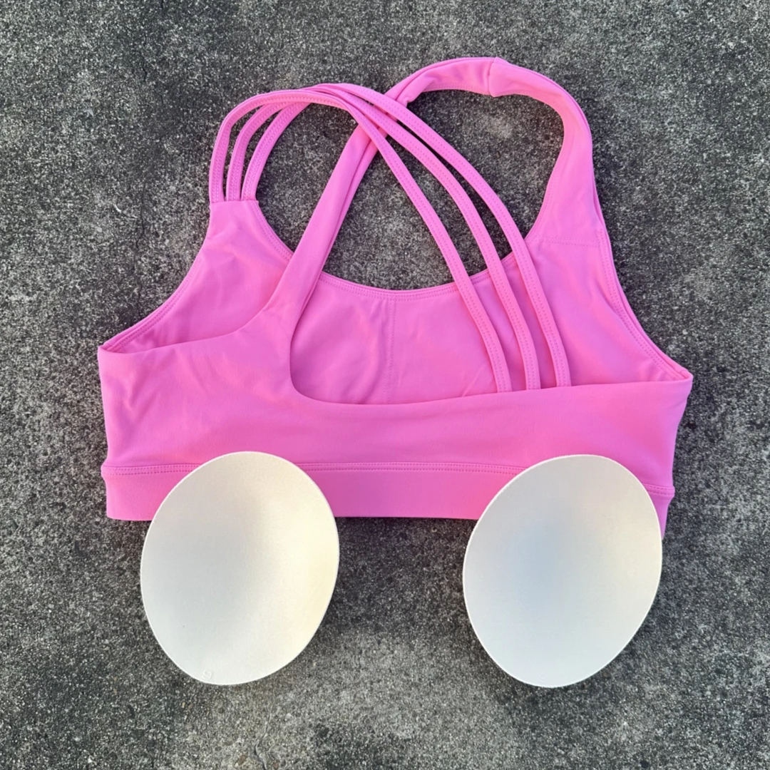Solid Color Women Fitness Sport Bra Top High Strength Cross Shoulder Strap Gym Underwear Shockproof Tight Workout With Chest Pad
