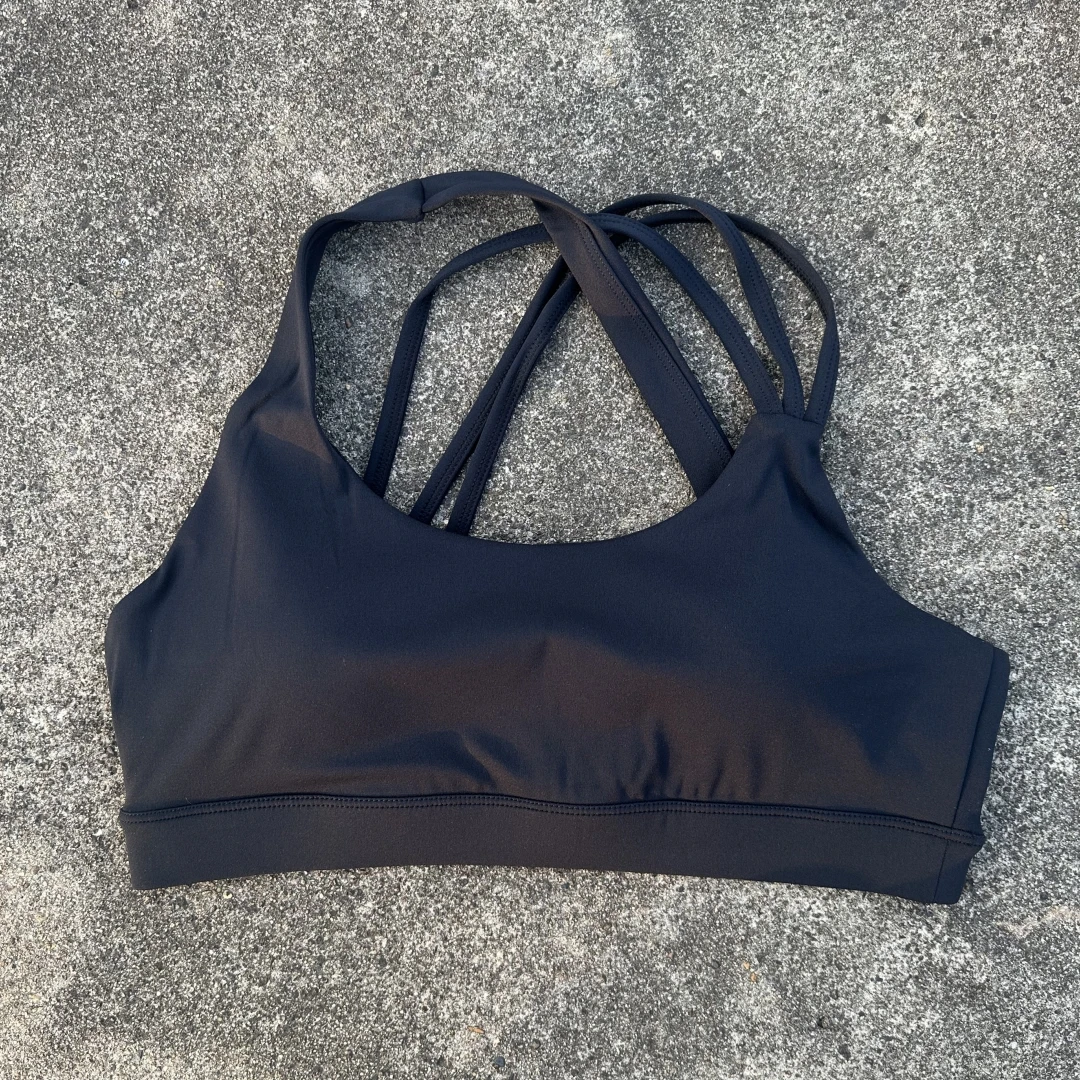 Solid Color Women Fitness Sport Bra Top High Strength Cross Shoulder Strap Gym Underwear Shockproof Tight Workout With Chest Pad