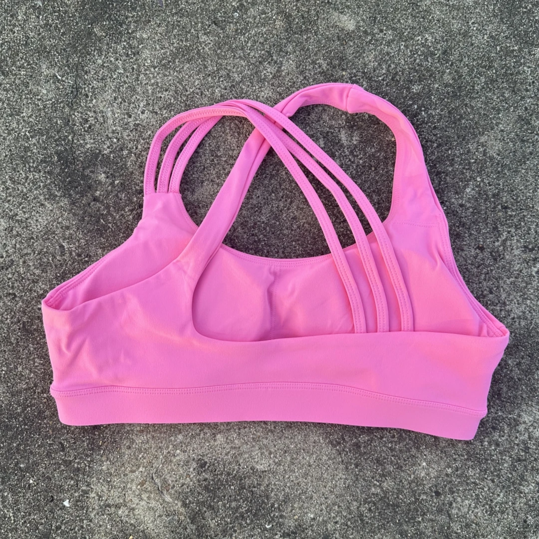 Solid Color Women Fitness Sport Bra Top High Strength Cross Shoulder Strap Gym Underwear Shockproof Tight Workout With Chest Pad