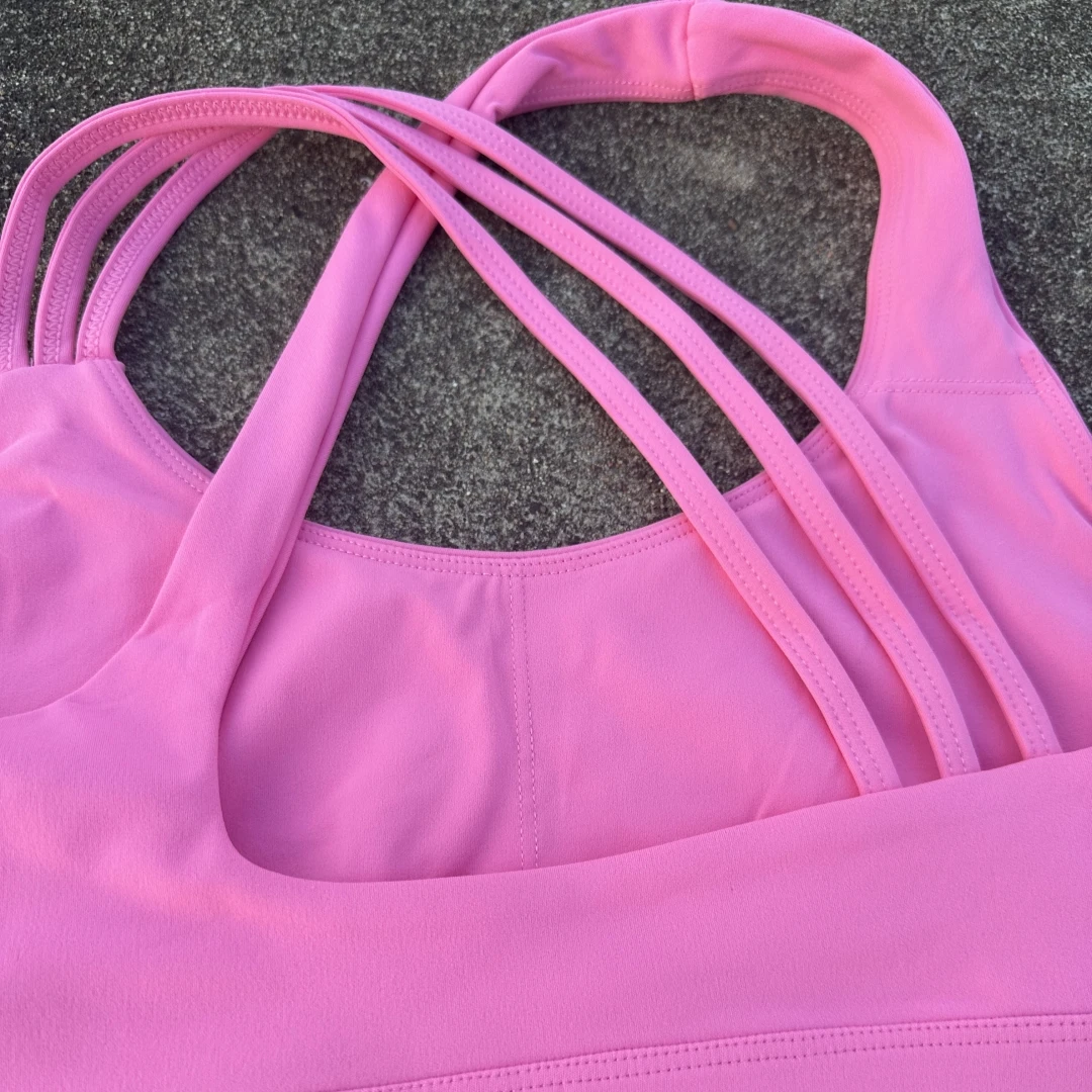 Solid Color Women Fitness Sport Bra Top High Strength Cross Shoulder Strap Gym Underwear Shockproof Tight Workout With Chest Pad