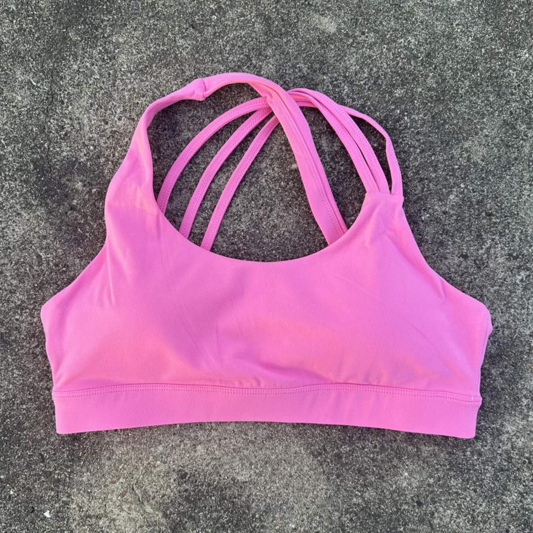 Solid Color Women Fitness Sport Bra Top High Strength Cross Shoulder Strap Gym Underwear Shockproof Tight Workout With Chest Pad