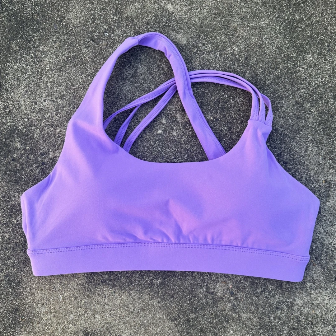 Solid Color Women Fitness Sport Bra Top High Strength Cross Shoulder Strap Gym Underwear Shockproof Tight Workout With Chest Pad