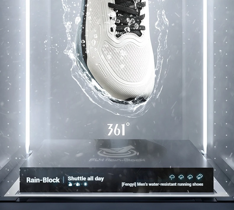 361 Degrees Fengyi Rainblock Men Running Shoes Water Repellent Anti-Slip Grippy Cushioning Airy Male Sneakers 672532231
