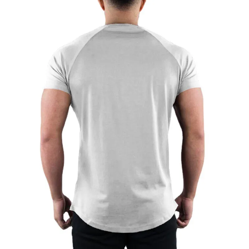 Men Summer Fitness Plain Gym T-shirt Clothing O-Neck Short Sleeve T shirt Cotton Slim Fit Tshirt Bodybuilding Workout Tees Tops