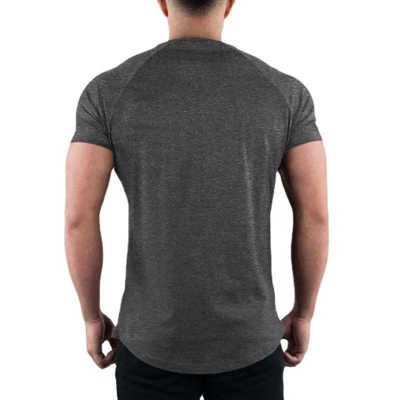 Men Summer Fitness Plain Gym T-shirt Clothing O-Neck Short Sleeve T shirt Cotton Slim Fit Tshirt Bodybuilding Workout Tees Tops