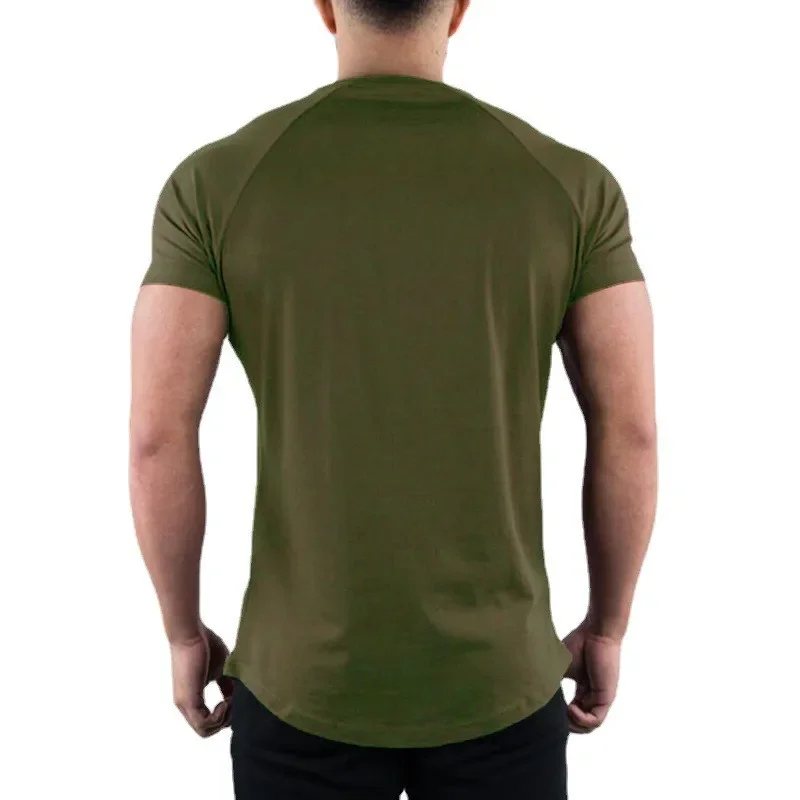 Men Summer Fitness Plain Gym T-shirt Clothing O-Neck Short Sleeve T shirt Cotton Slim Fit Tshirt Bodybuilding Workout Tees Tops