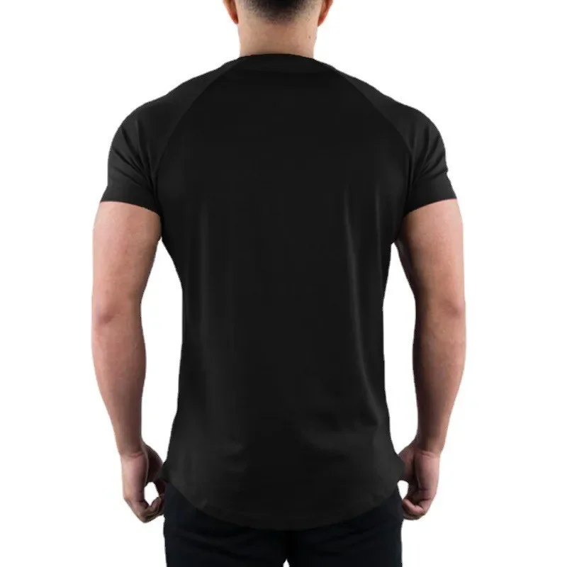 Men Summer Fitness Plain Gym T-shirt Clothing O-Neck Short Sleeve T shirt Cotton Slim Fit Tshirt Bodybuilding Workout Tees Tops