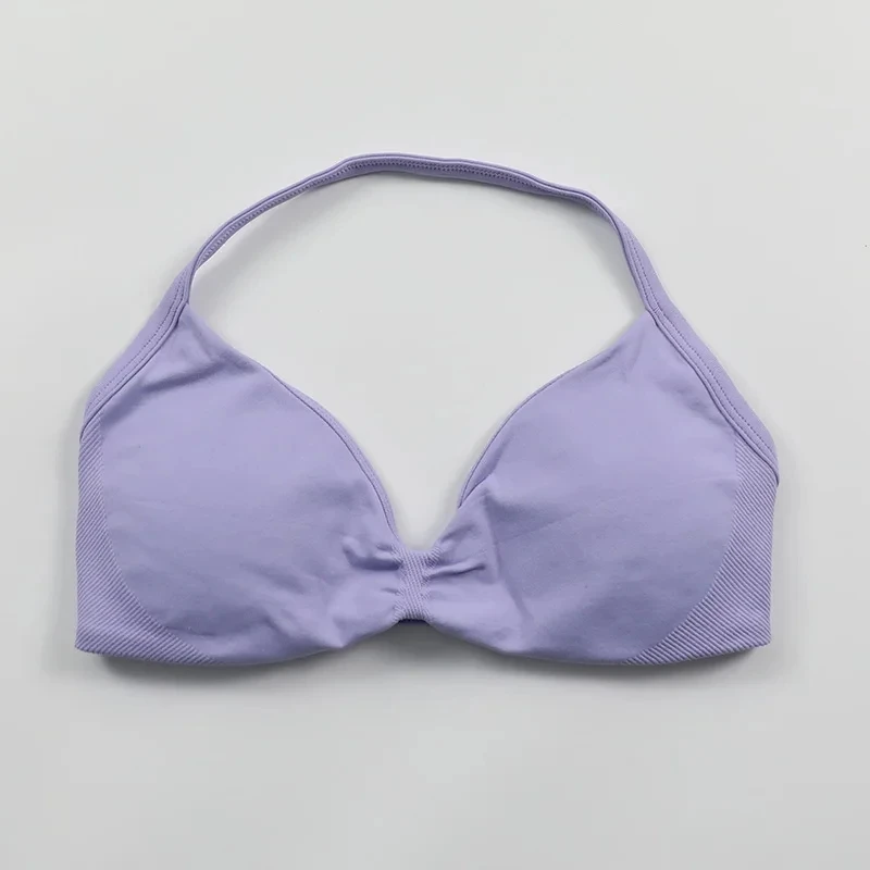 Strappy Bra Gym Top Women High Support Thin Strap Halter Sports Seamless Bras Scrunch Push-up Workout Yoga Tank Tops