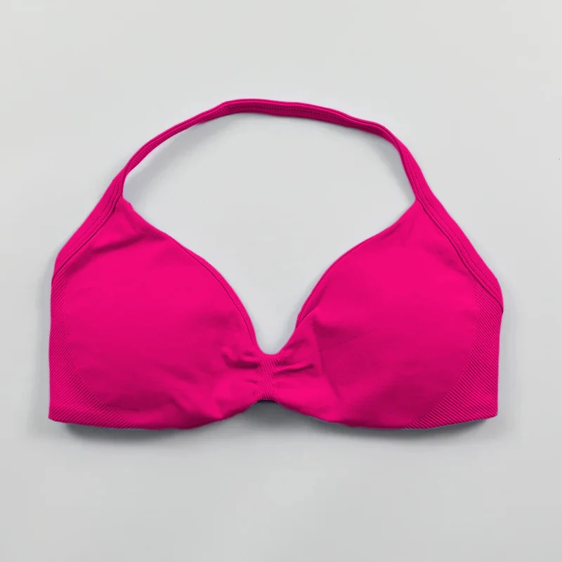 Strappy Bra Gym Top Women High Support Thin Strap Halter Sports Seamless Bras Scrunch Push-up Workout Yoga Tank Tops