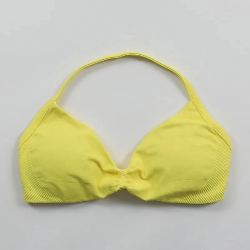 Strappy Bra Gym Top Women High Support Thin Strap Halter Sports Seamless Bras Scrunch Push-up Workout Yoga Tank Tops