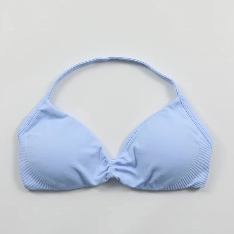 Strappy Bra Gym Top Women High Support Thin Strap Halter Sports Seamless Bras Scrunch Push-up Workout Yoga Tank Tops