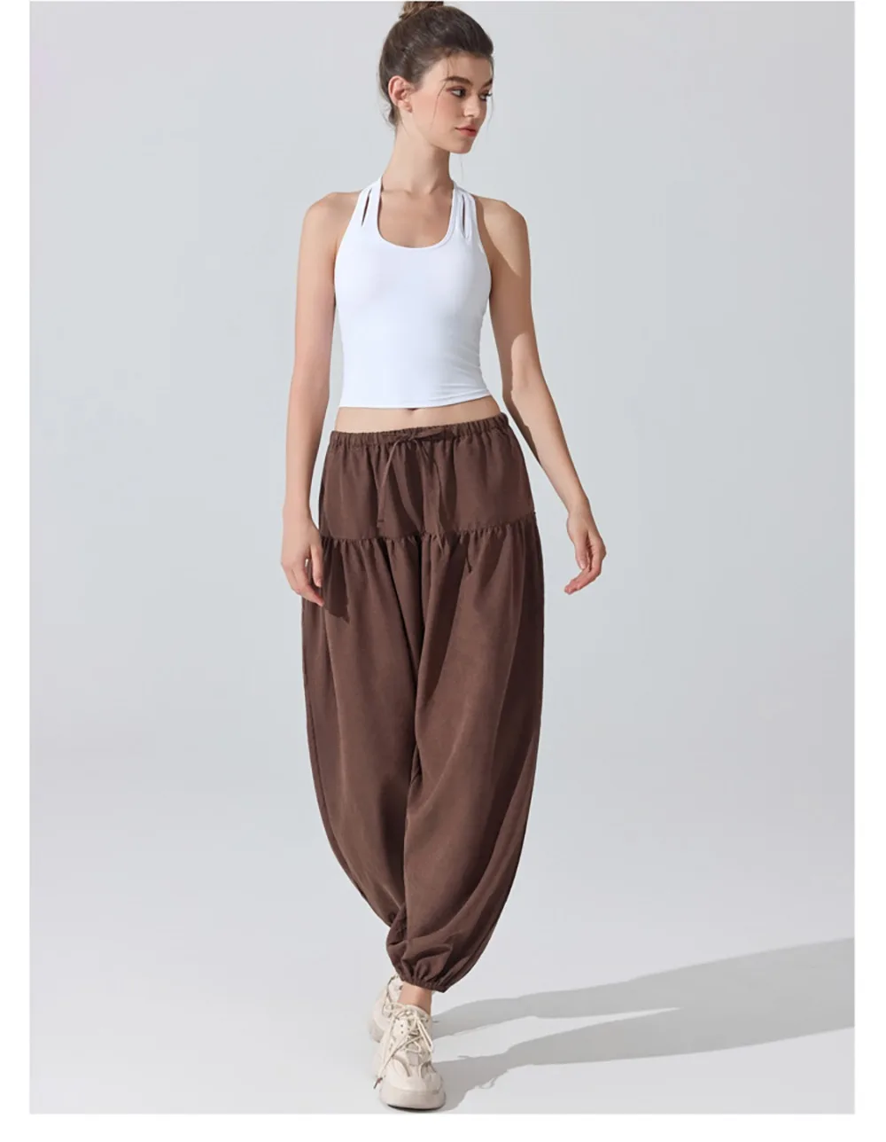 Stown Harem Pants for Ladies Gym - Women's High Waist Drawstring Yoga Boho Trousers with Pockets, Loose Fit Balloon Sweatpants