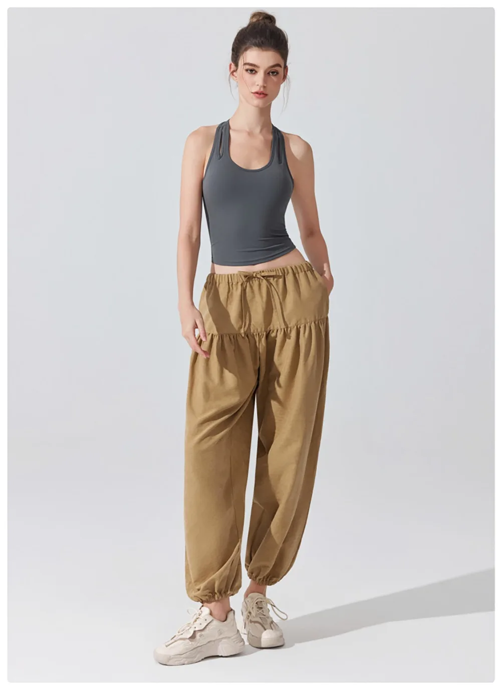 Stown Harem Pants for Ladies Gym - Women's High Waist Drawstring Yoga Boho Trousers with Pockets, Loose Fit Balloon Sweatpants