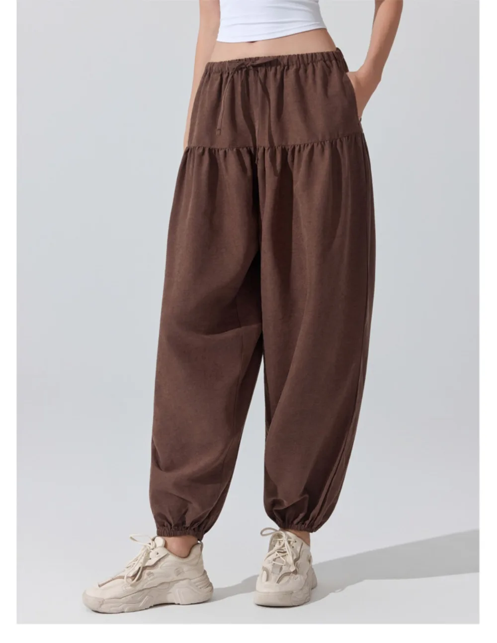 Stown Harem Pants for Ladies Gym - Women's High Waist Drawstring Yoga Boho Trousers with Pockets, Loose Fit Balloon Sweatpants
