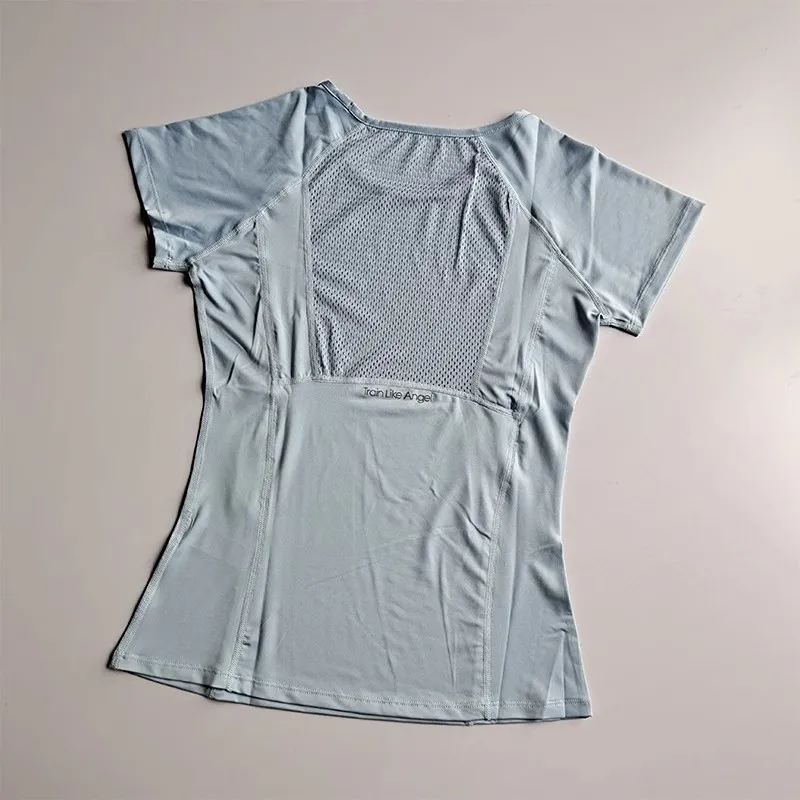 Women's Quick Dry Mesh Sports Top round Neck Pullover Short Sleeve Fitness Yoga T-Shirt Breathable Workout Shirt