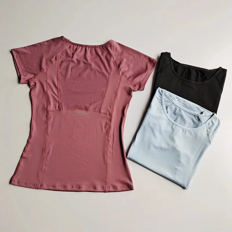 Women's Quick Dry Mesh Sports Top round Neck Pullover Short Sleeve Fitness Yoga T-Shirt Breathable Workout Shirt
