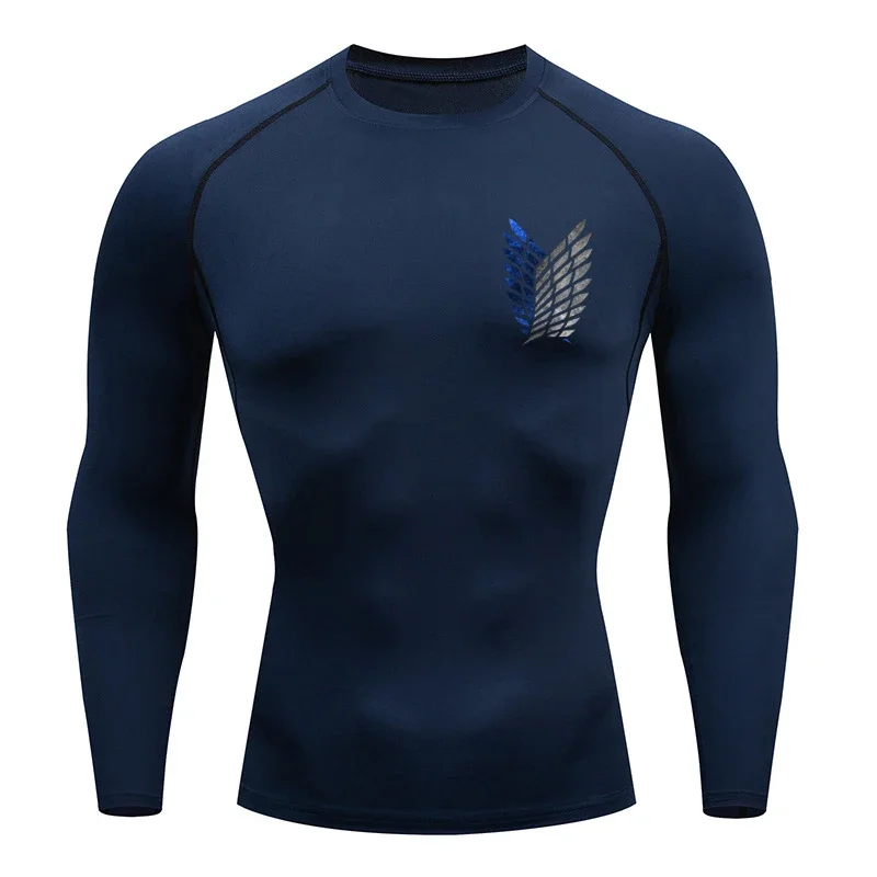 Anime Attack Compression Tshirt Men Fitness Tight Long Sleeve Sport T shirt Training Jogging Shirts Gym Sportswear Quick Dry