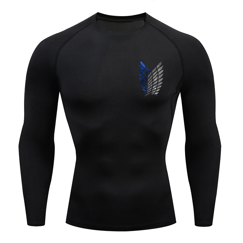 Anime Attack Compression Tshirt Men Fitness Tight Long Sleeve Sport T shirt Training Jogging Shirts Gym Sportswear Quick Dry
