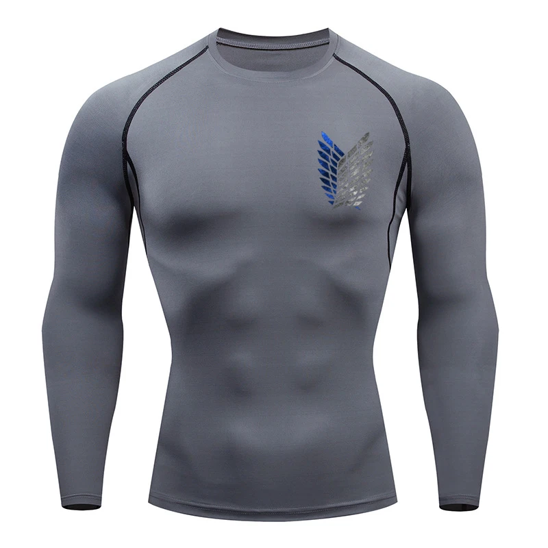 Anime Attack Compression Tshirt Men Fitness Tight Long Sleeve Sport T shirt Training Jogging Shirts Gym Sportswear Quick Dry