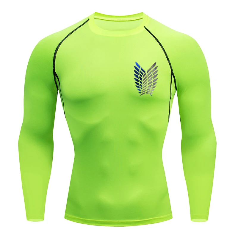Anime Attack Compression Tshirt Men Fitness Tight Long Sleeve Sport T shirt Training Jogging Shirts Gym Sportswear Quick Dry