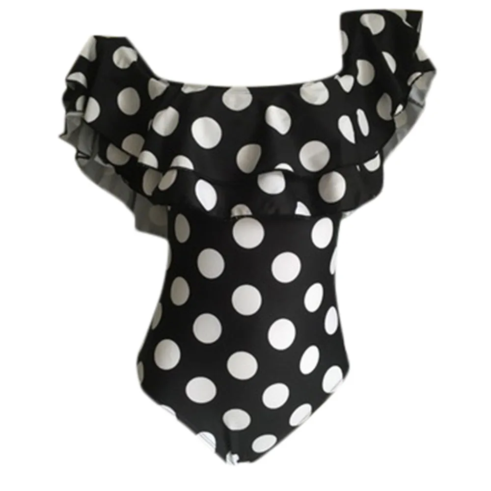 Sexy Off Shoulder One Piece Swimsuit Polka Dot Plus Size Bathing Suit For Women Ruffled High Waisted Swimwear Beach Wear Bather