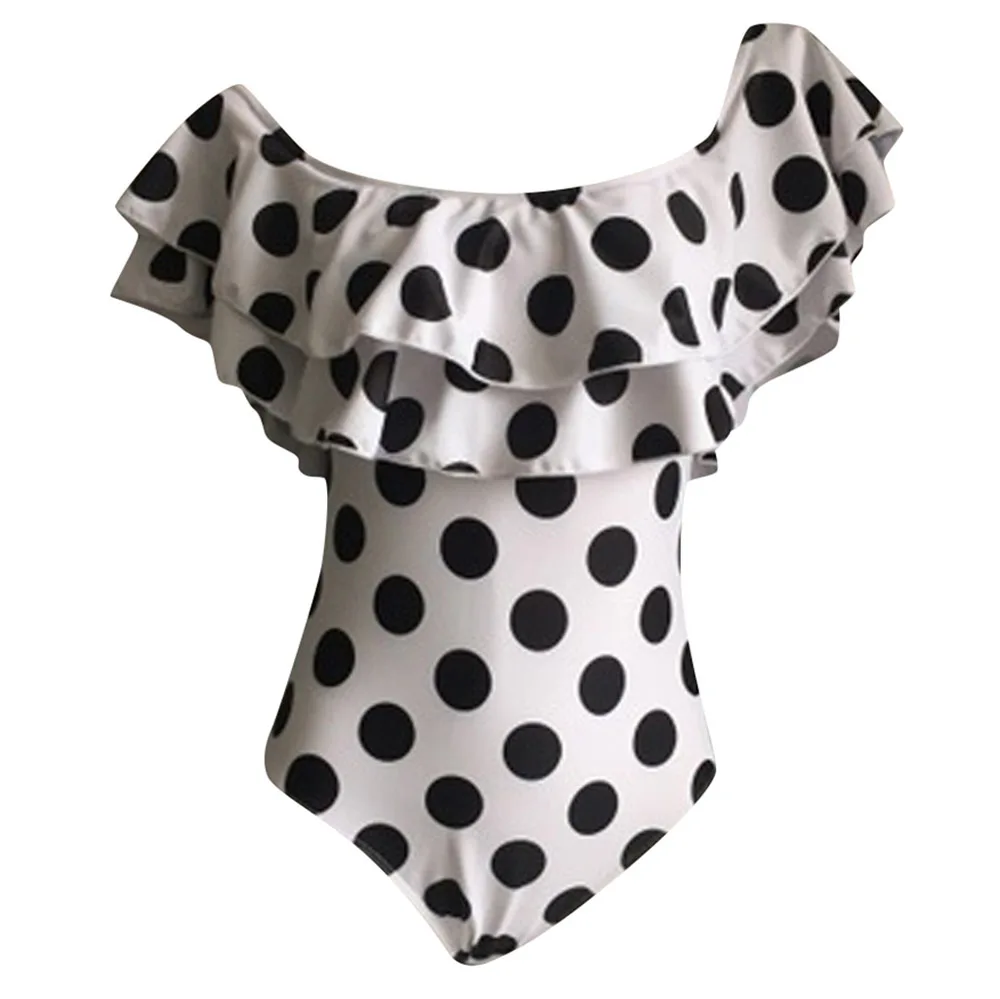 Sexy Off Shoulder One Piece Swimsuit Polka Dot Plus Size Bathing Suit For Women Ruffled High Waisted Swimwear Beach Wear Bather
