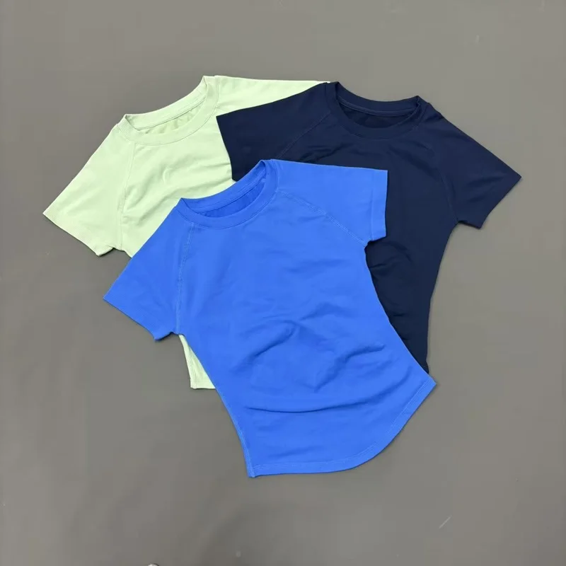 HISTELLO Df Solid Color Sports Short Sleeve Top Women Seamless Yoga Clothing Fitness T Shirts Gym Leotard Workout Sports Vest