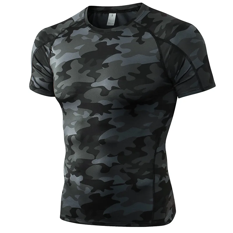 Elastic Men's Sport Running Shirt Fitness Sports Training Shirt Quick Dry Shirt Round Neck Body building uscle Sports Shirt