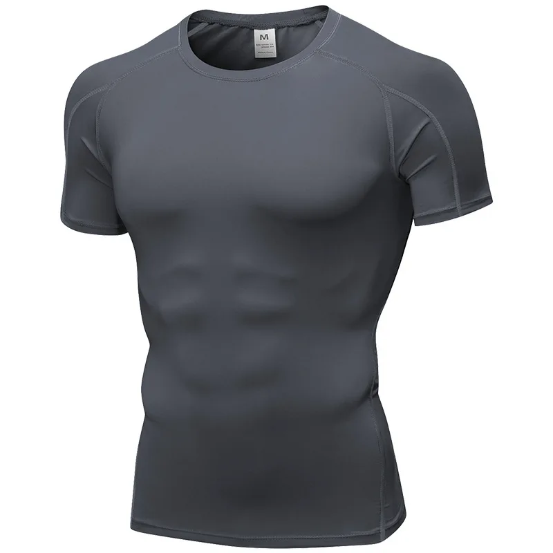 Elastic Men's Sport Running Shirt Fitness Sports Training Shirt Quick Dry Shirt Round Neck Body building uscle Sports Shirt