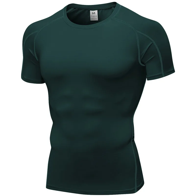 Elastic Men's Sport Running Shirt Fitness Sports Training Shirt Quick Dry Shirt Round Neck Body building uscle Sports Shirt